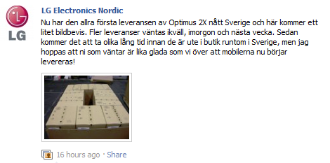 lg-optimus-2x-leverans-sverige Första leveransen av LG Optimus 2X i Sverige